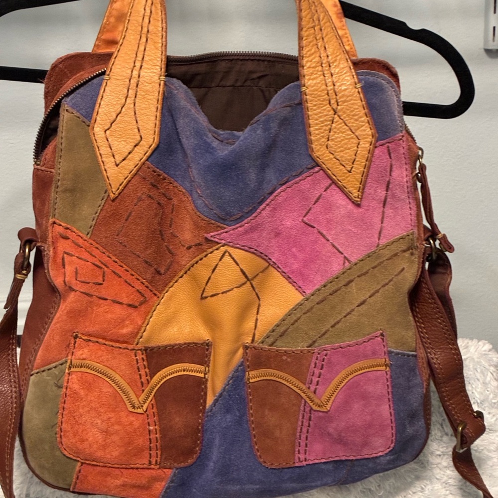 Boho Patchwork Suede Tote Bag in Multi-Color